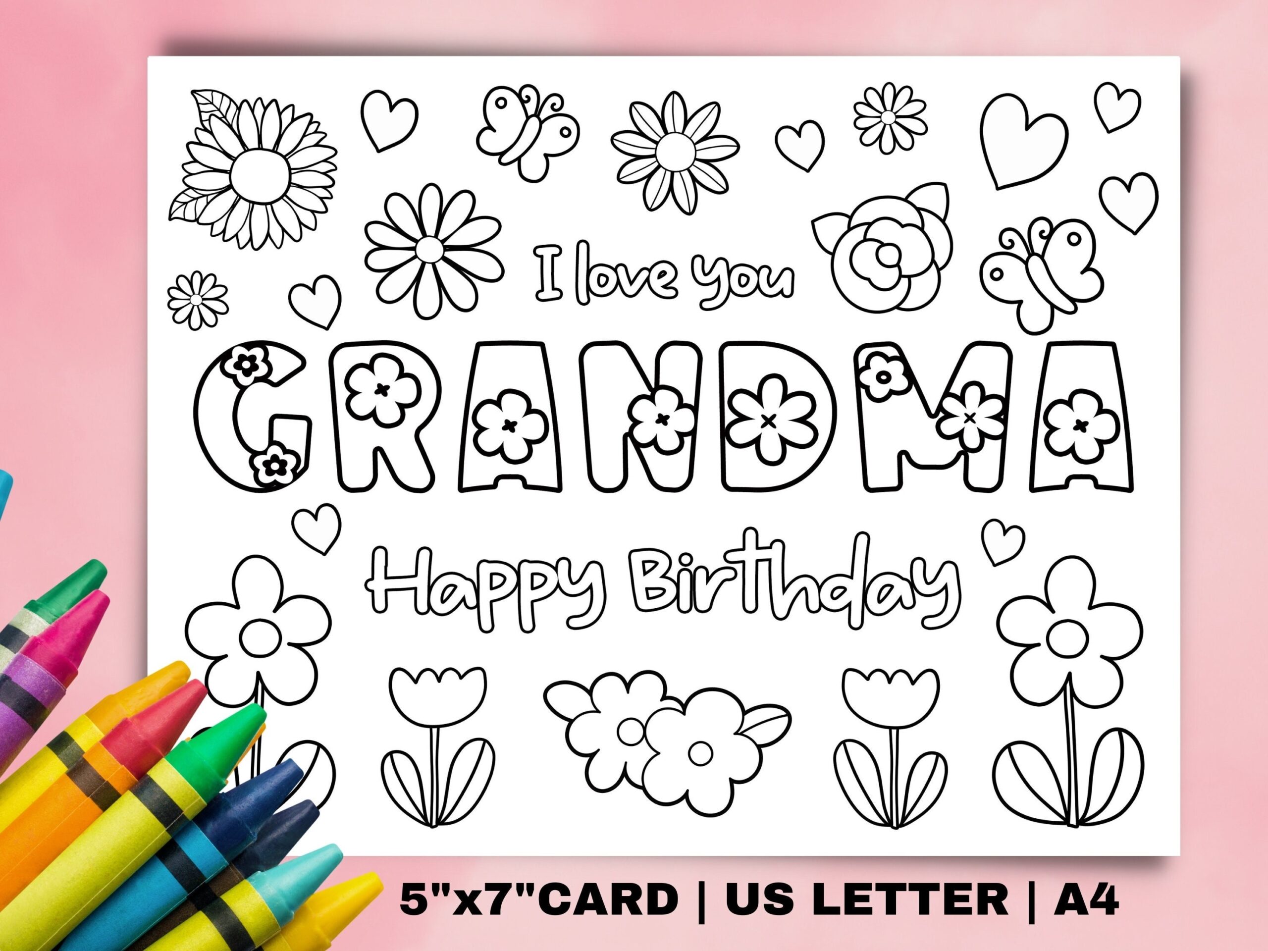 Printable Coloring Birthday Card For Grandma Grandmother Birthday 