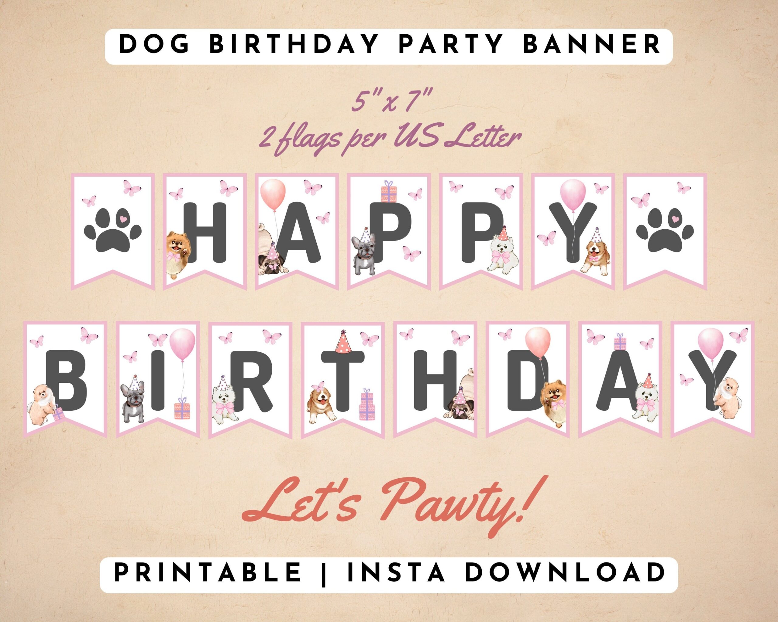 Printable Happy Birthday Girl Dog Banner Girl Puppy Birthday Bunting Girl Dog Theme Puppy Pawty Banner Pastel Pink PDF Instant Download Printable Happy Birthday Girl Dog Banner Girl Puppy Birthday Bunting Girl Dog Theme Puppy Pawty Banner Pastel Pink PDF Instant Download