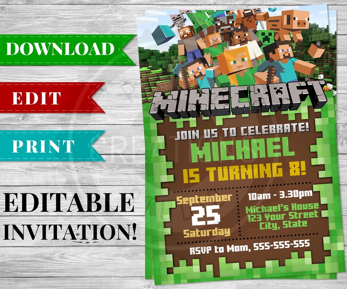 Printable Minecraft Invitation PDF Minecraft Birthday Party Supplies Printable Minecraft Invitation PDF Minecraft Birthday Party Supplies