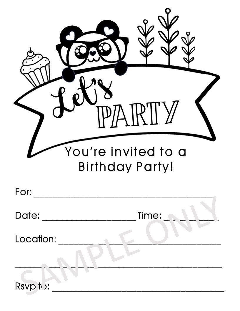 Printable Panda Birthday Party Invitation Instant Download Fill in Template Minimal Black U0026 White Design Etsy Printable Panda Birthday Party Invitation Instant Download Fill in Template Minimal Black U0026 White Design Etsy