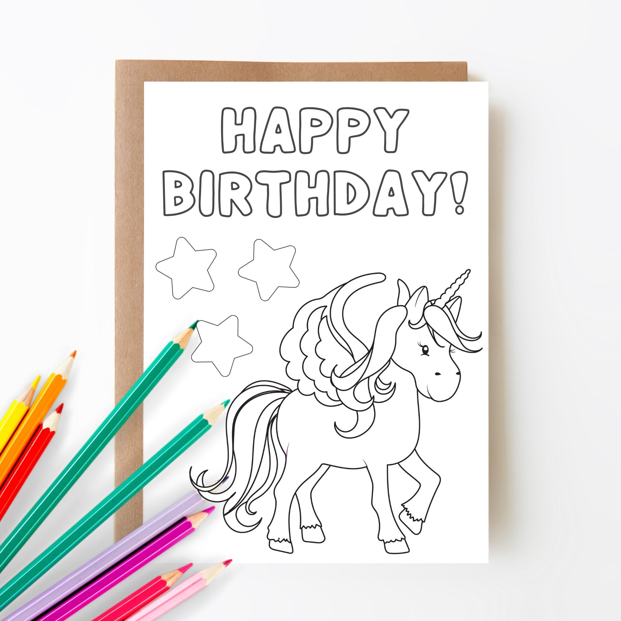 Printable Unicorn Birthday Coloring Card Happy Birthday Card Birthday Card For Kids Color Your Own Card 5x7 Card Etsy Ireland