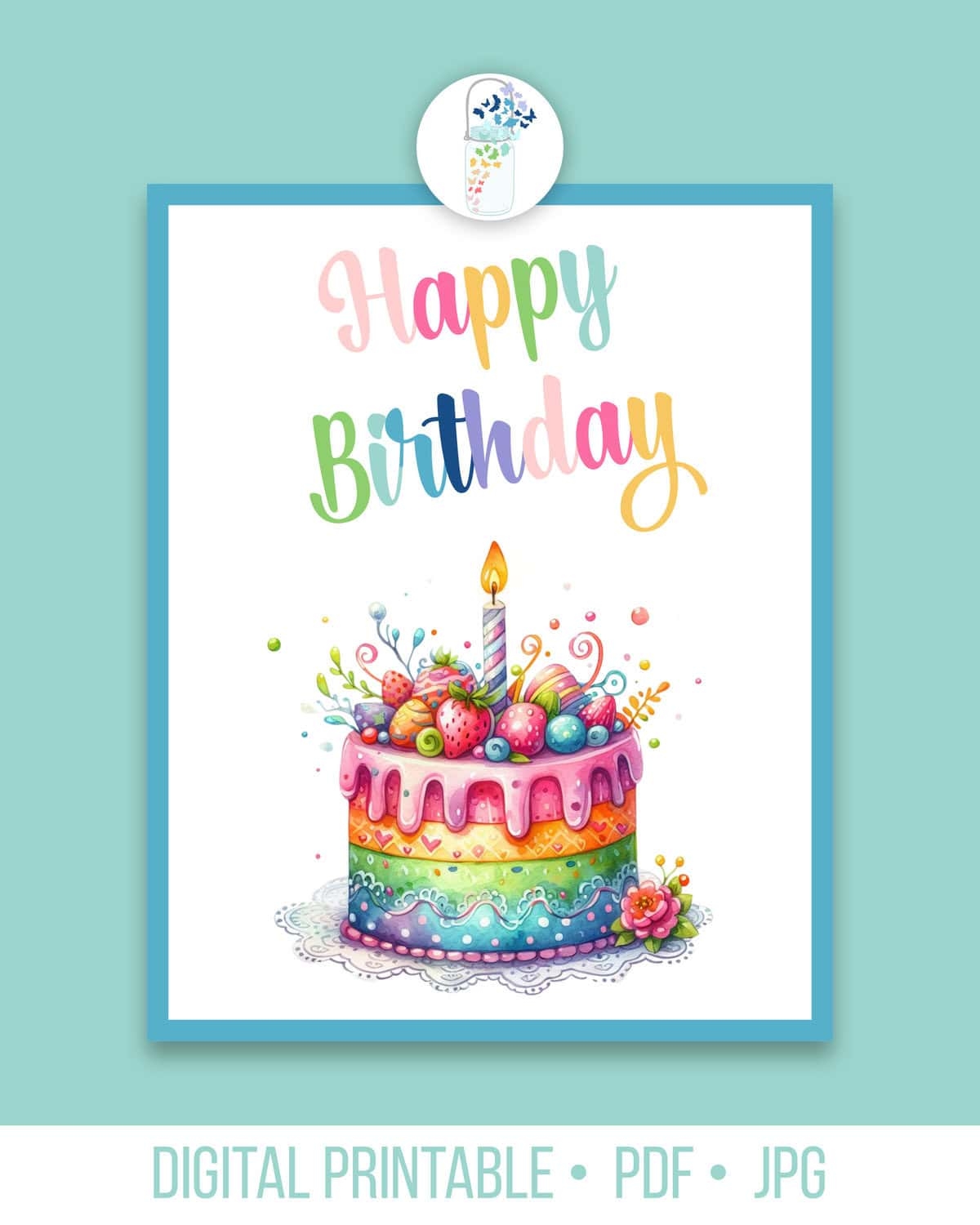 Rainbow Birthday Cake Printable Art