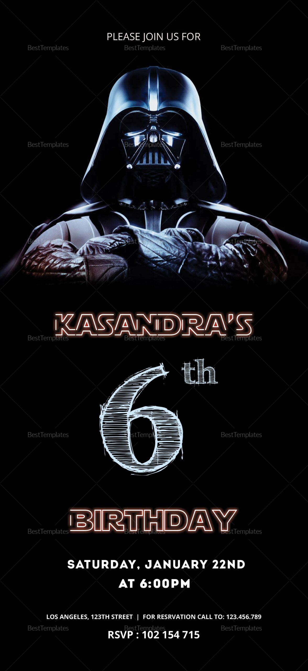 Robot Star Wars Birthday Invitation Card Template