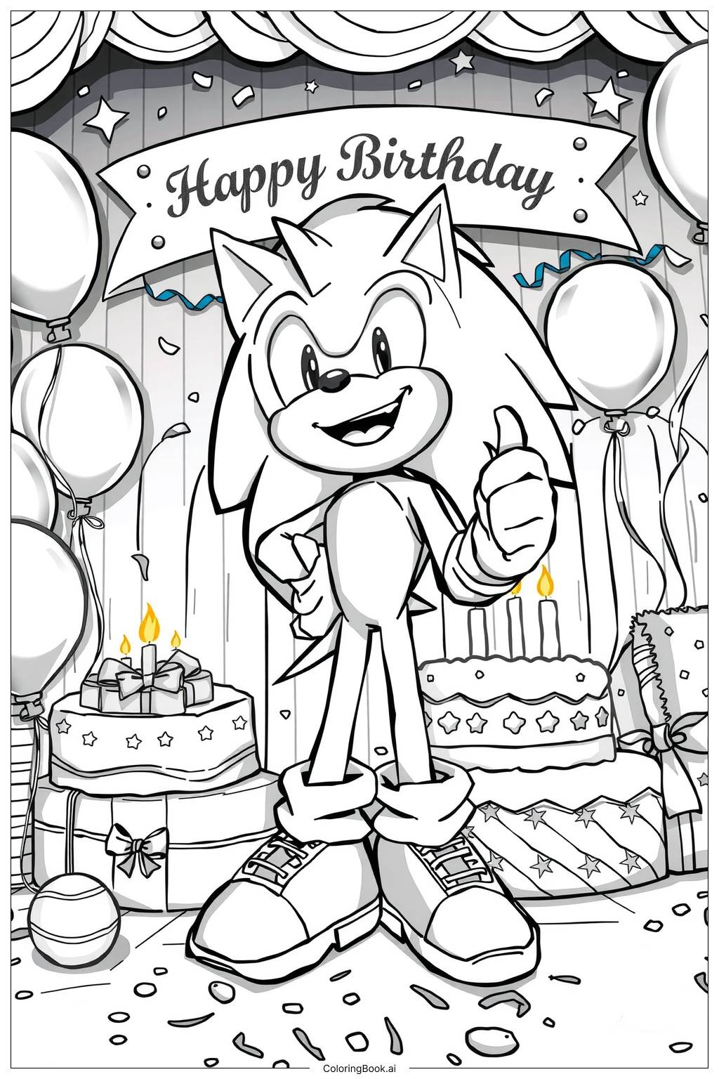 Sonic Standing With A Happy Birthday Sign Coloring Page Free 