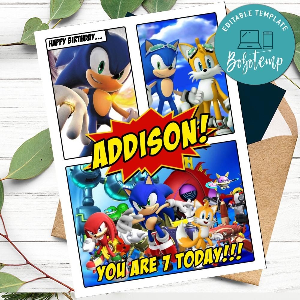 Sonic The Hedgehog Birthday Card For Kids To Print At Home DIY 