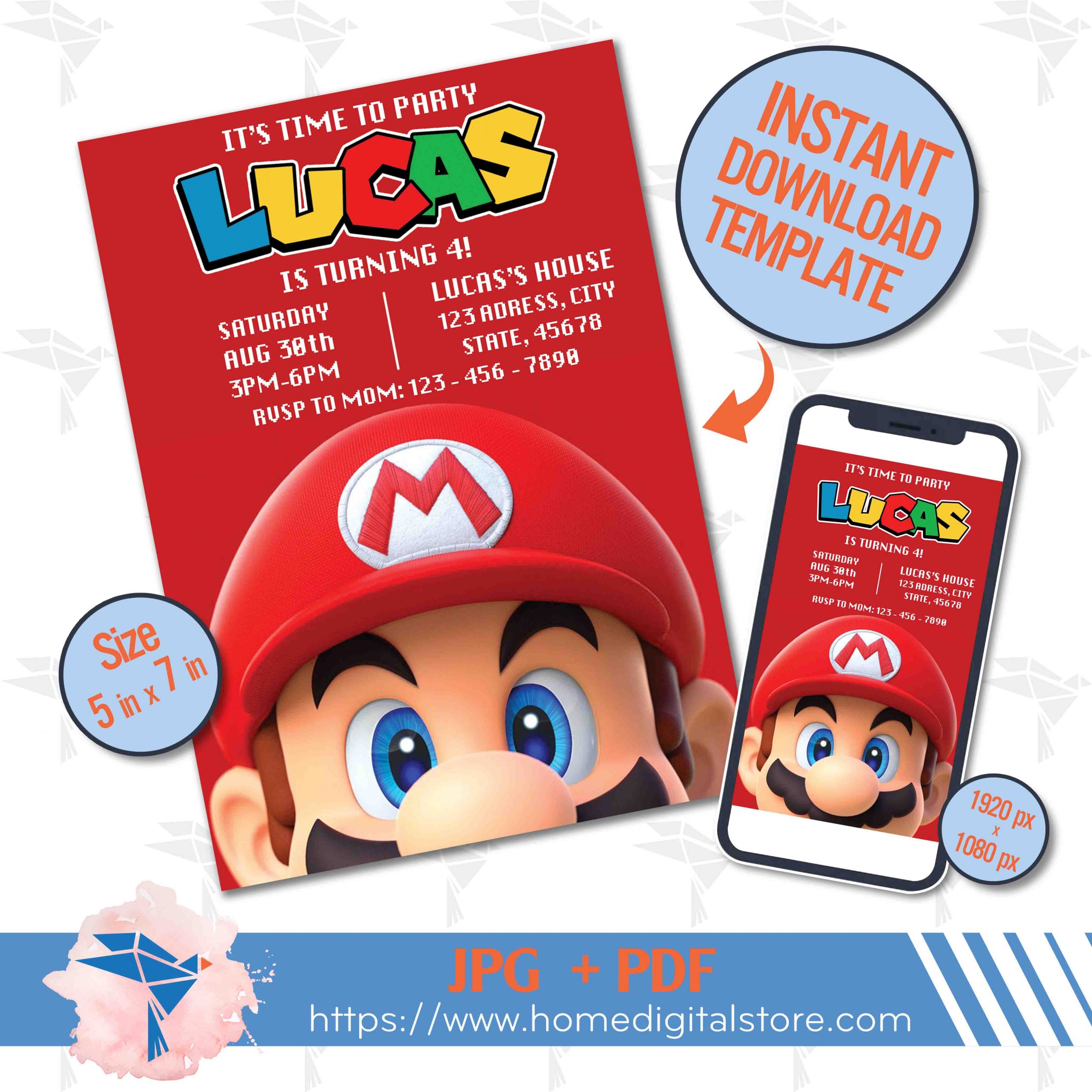Super Mario Birthday Invitation Super Mario Birthday Invitation