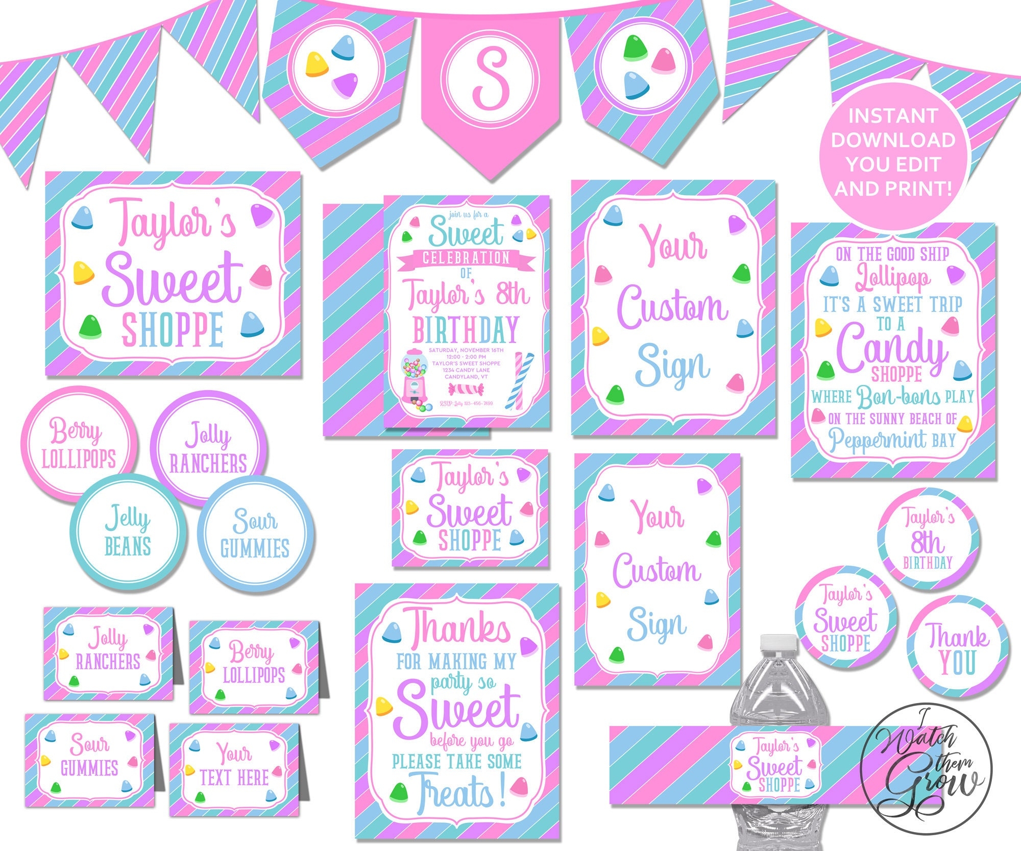 Sweet Shoppe Party Decorations Printable Party Package Candy 