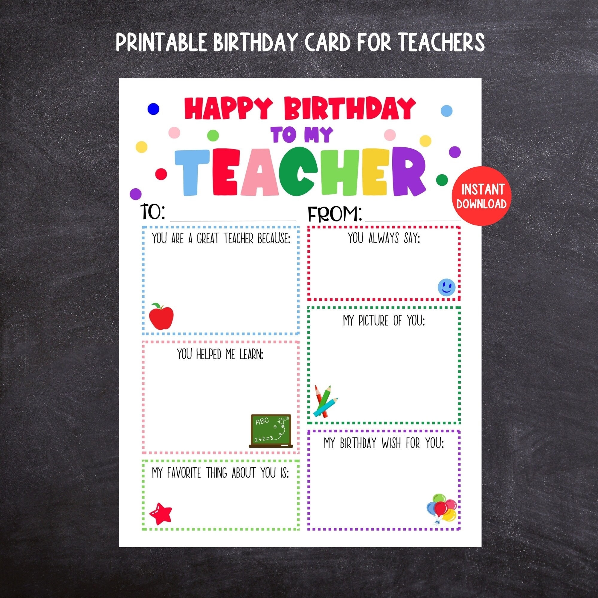 Happy Birthday Card For Teacher Printable