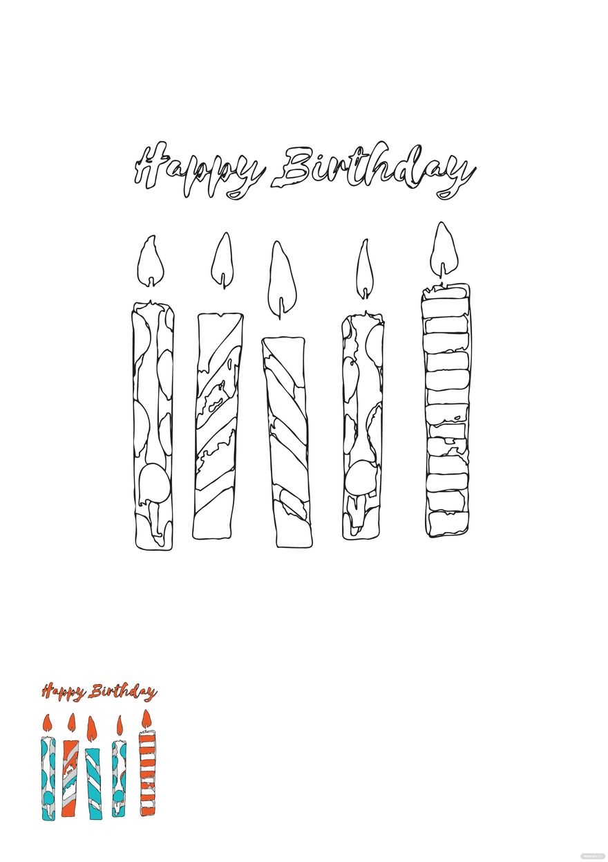 Watercolor Happy Birthday Candle Coloring Page In EPS JPG PDF 