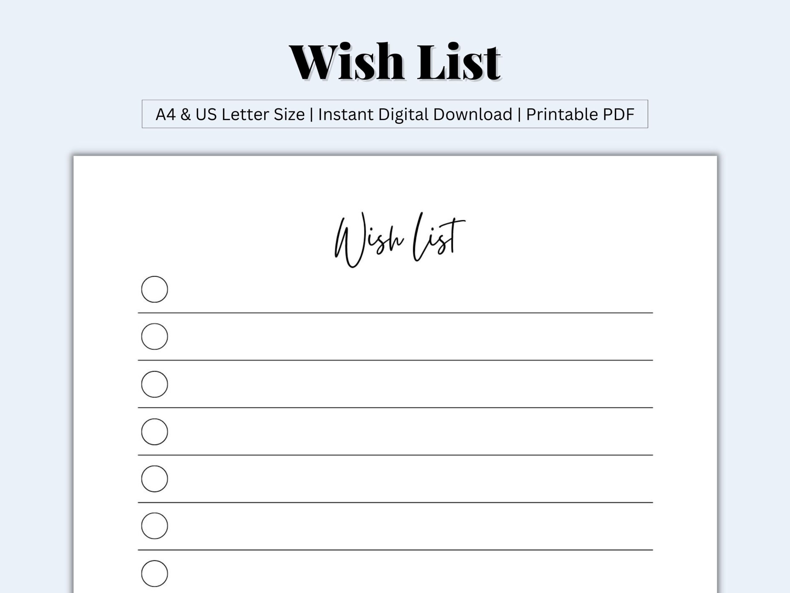 Wish List Template Printable Birthday Wish List Shopping List Things To Buy List Wish List Planner My Wish List PDF US Letter a4 Etsy